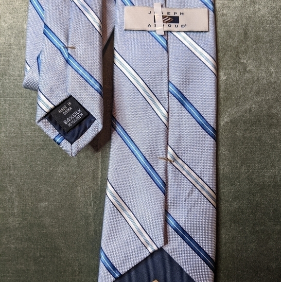 JOSEPH Abboud Silk and Linen Blue Striped Tie - Picture 4 of 5